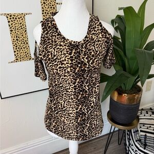 Leopard Print Cold Shoulder Top